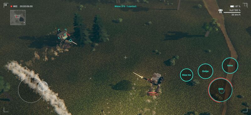 The battlefield seen from above, the drone's on-screen display and touch controls around it